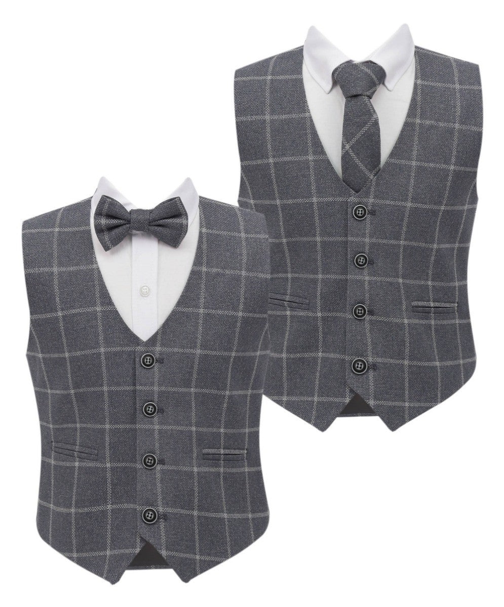 Jungen Tweed Karo Baumwollwesten-Set - Grau