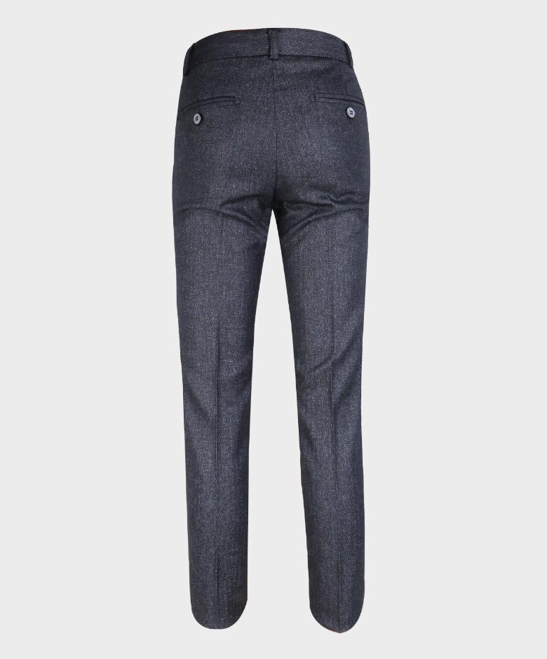 Boys Tailored Fit Herringbone Patterned Suit - TONY - Navy Blue- Grey