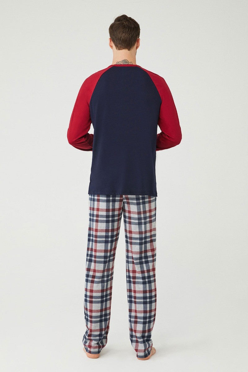 Herren Bequemer Baumwoll Pyjama - Burgunder