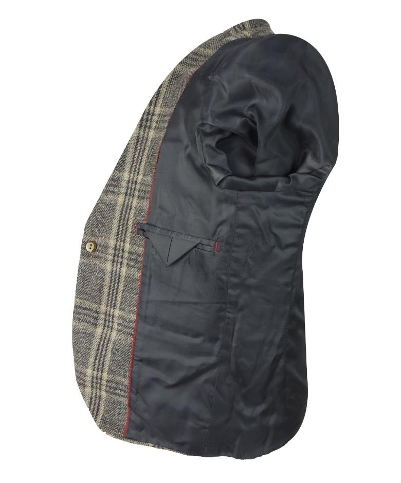 بدلة أولاد من تويد هيرينجبون بنقشة مربعات مع رقع على المرفق - لوكاس - بني