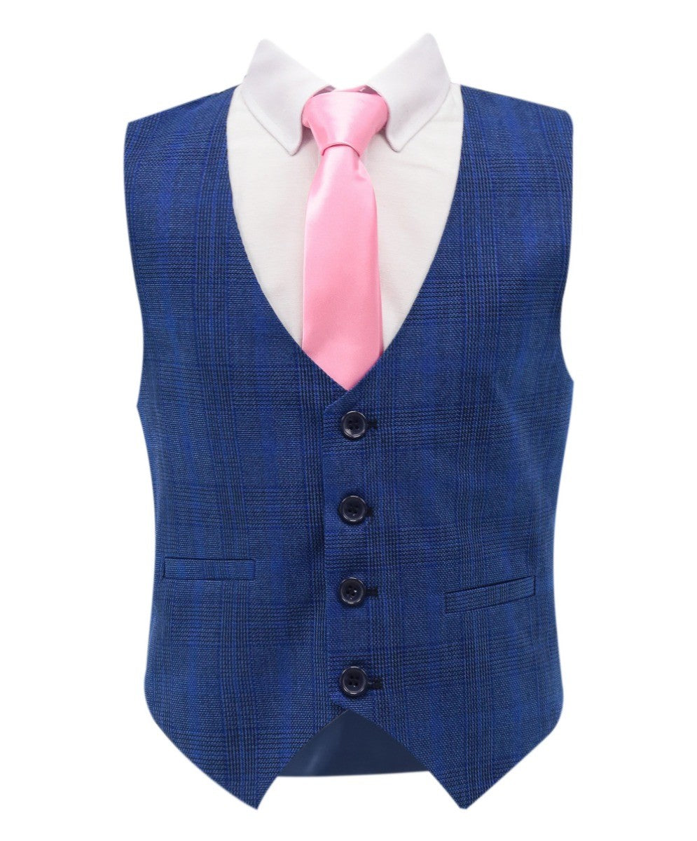 Costume à Carreaux Tailored Fit Bleu pour Garçons - LIONEL - Bleu Moyen
