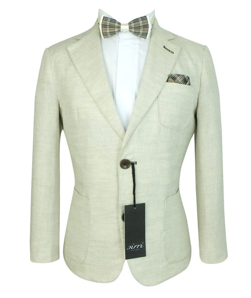 Jungen Leinenanzug mit Ellbogenpatches - Tan Beige