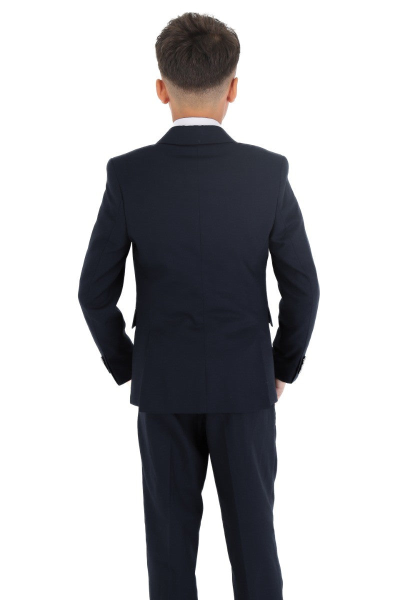 Jungen Slim Fit Fischgrät 8-teiliges Anzug-Set - KING - Navyblau