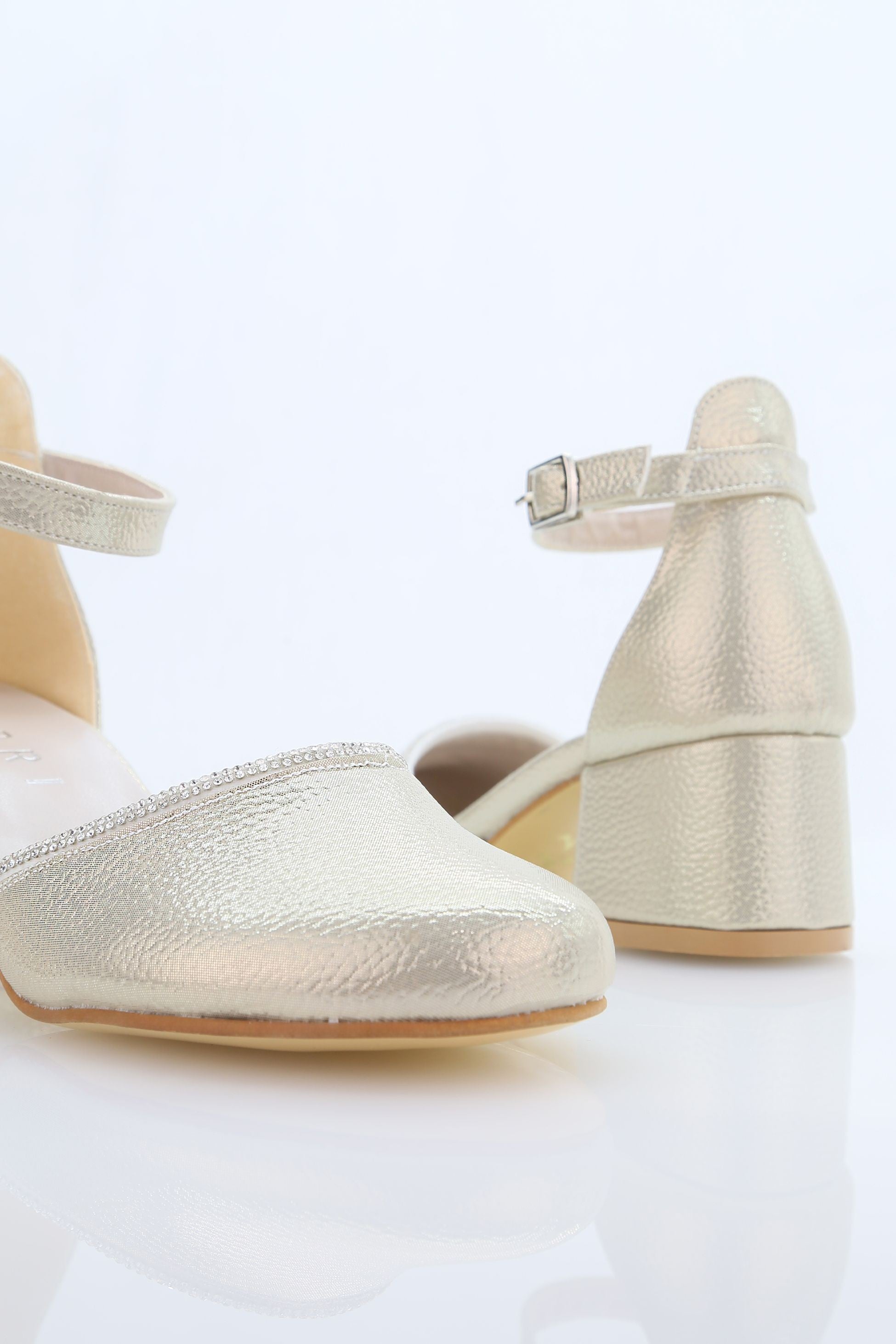Chaussures à talons blocs texturées avec bride pour filles – JEWEL - Or
