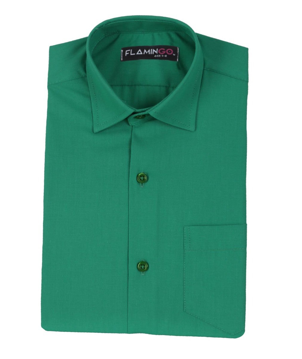 Boys Cotton Blend Formal Shirt - Dark Green