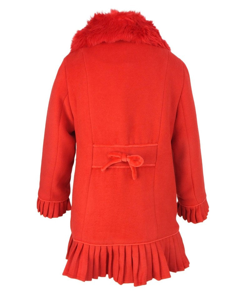 Ensemble Manteau avec Col en Fourrure Amovible et Chapeau pour Filles - Rouge