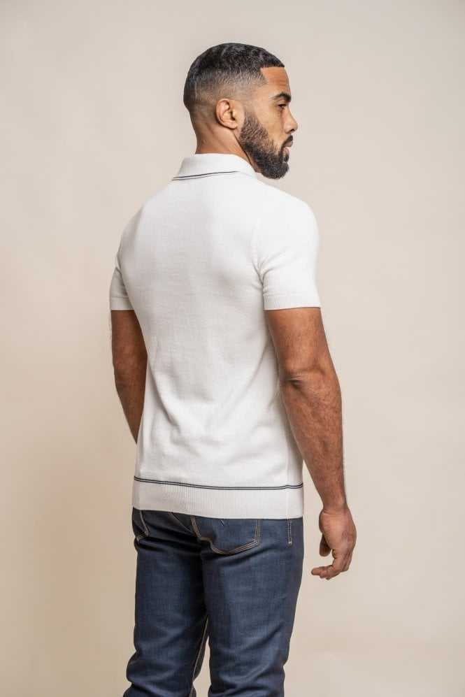 Herren Baumwoll Gestricktes Kurzarm Polo T-Shirt - SEPPI - Ecru