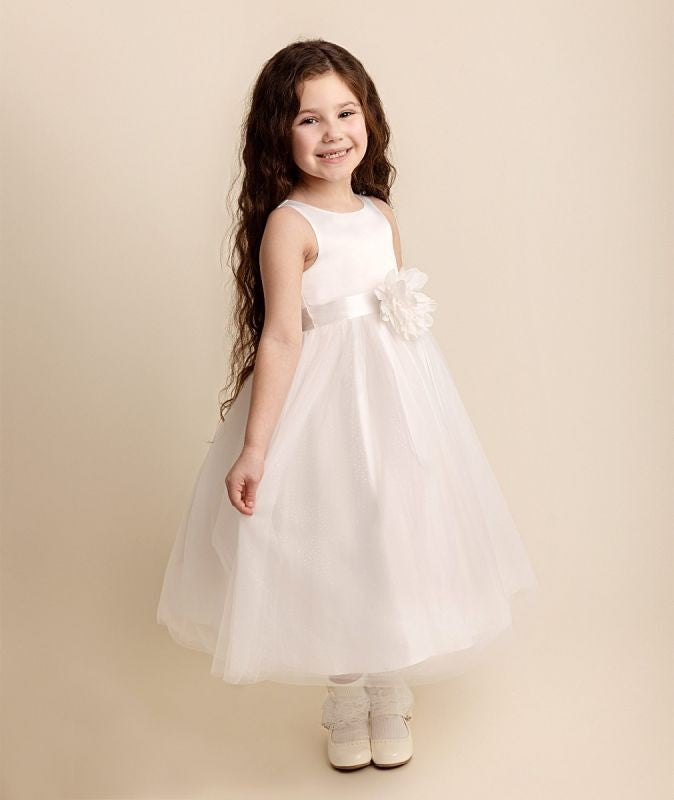 Flower Appliqué Dress for Babies and Girls - YOLANDA - Ivory