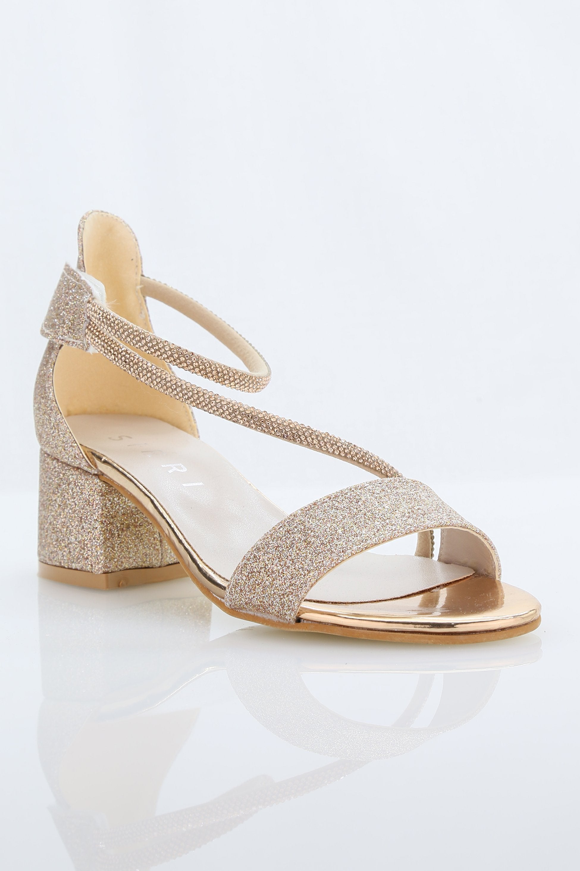 Sandales à talons blocs avec brides croisées en strass pour filles - DAZZLE - Or