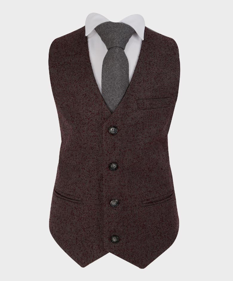 Costume à Carreaux Windowpane Rétro Tailored Fit pour Garçons - Gris - Bordeaux