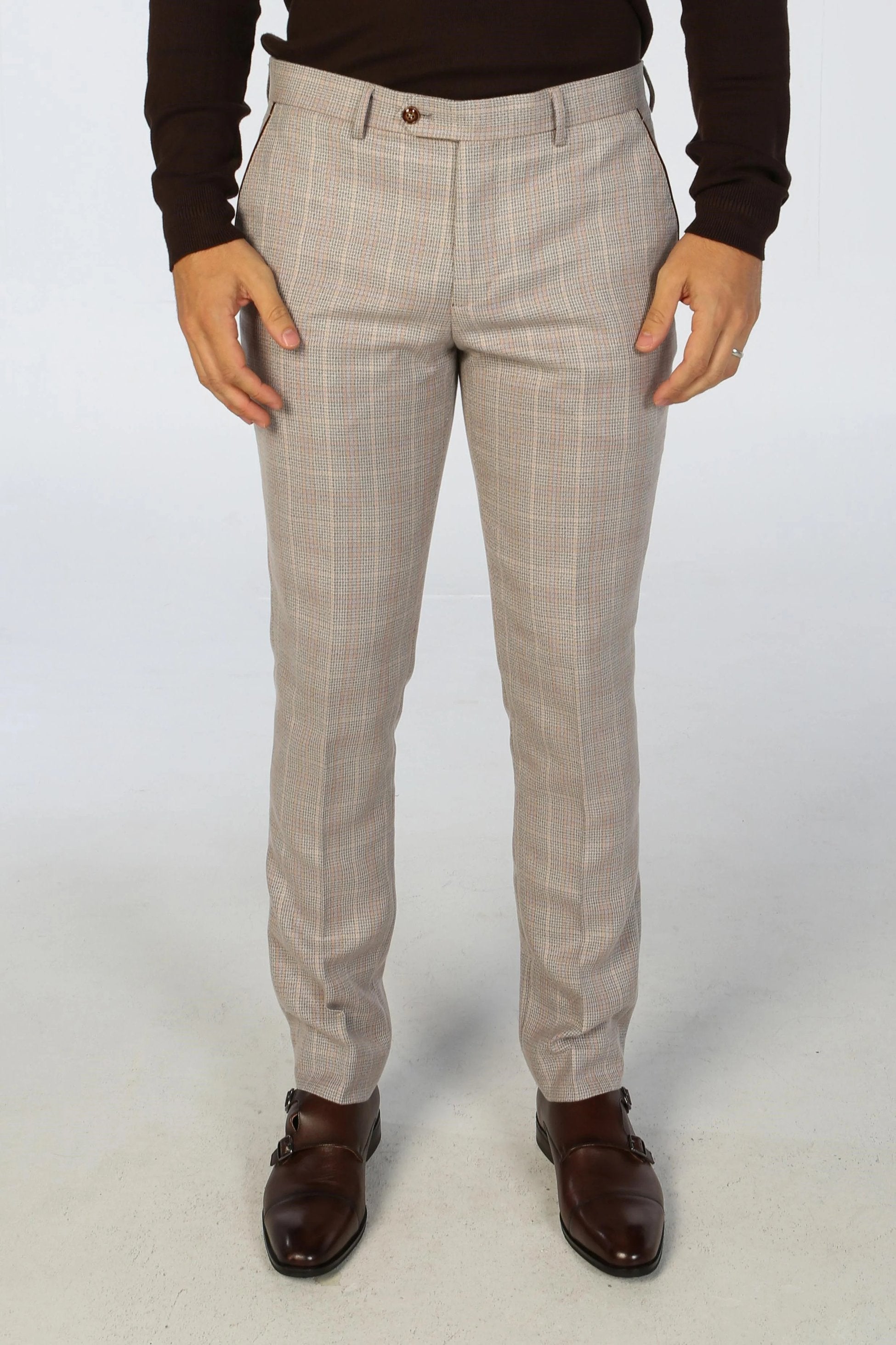 Men’s Tailored Fit Check Suit – LEO - Beige