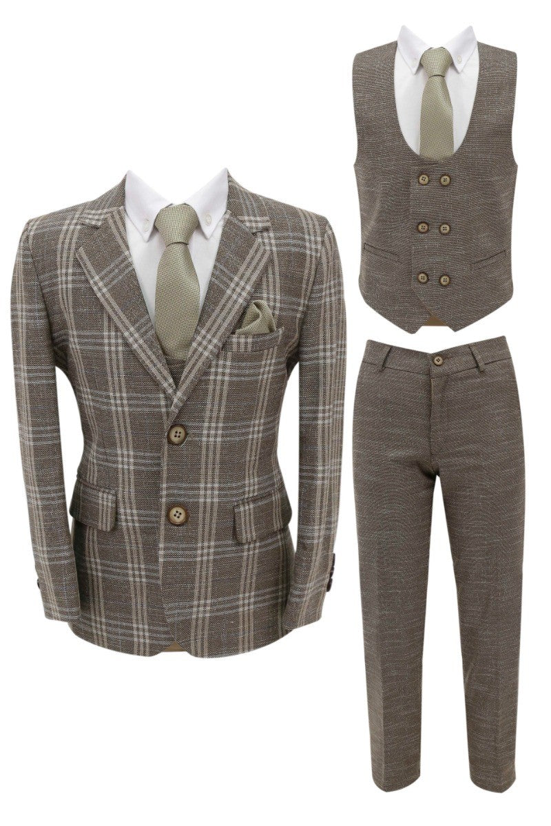 Jungen 7-teiliges Karo Anzug-Set - Beige
