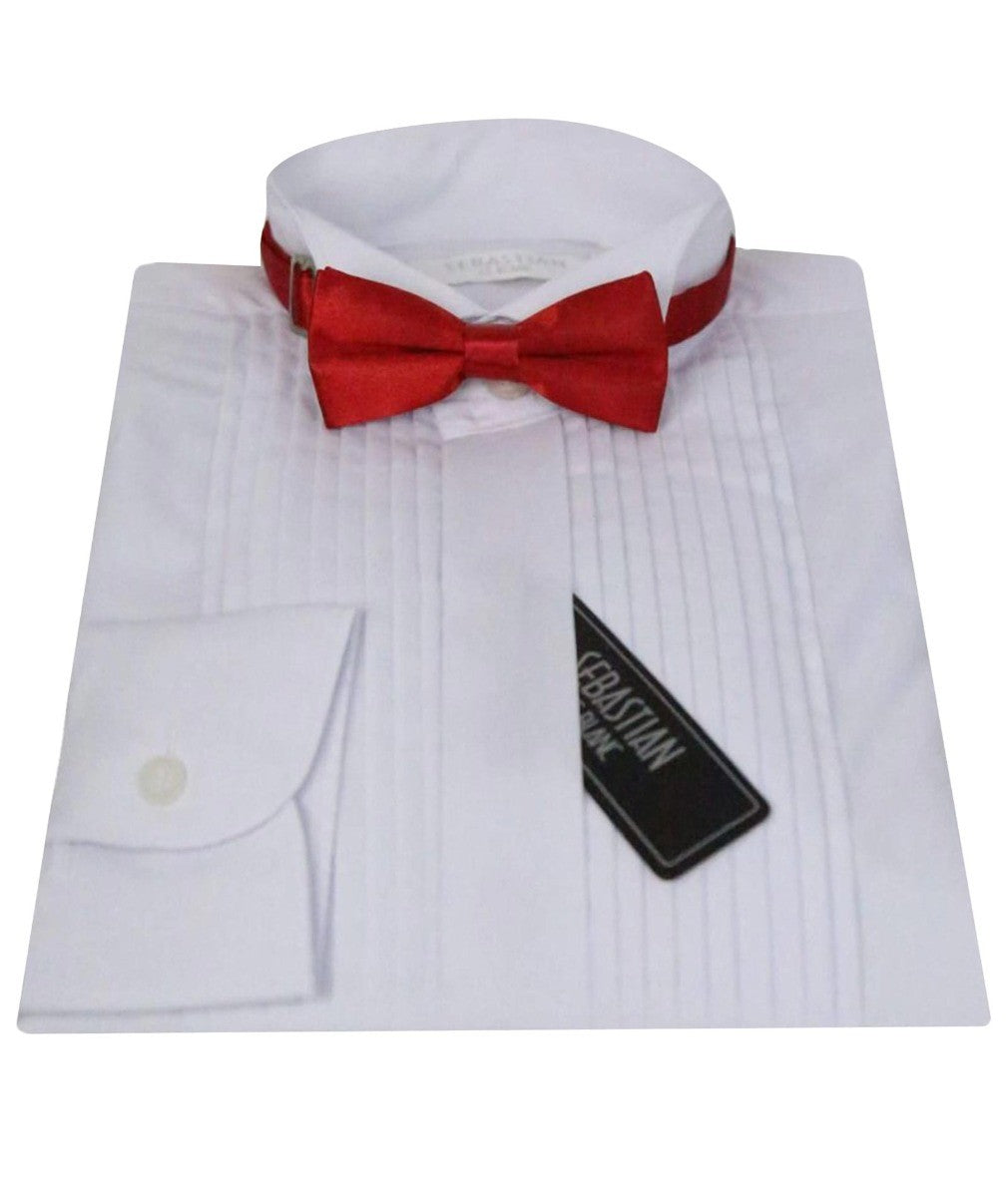 Jungen Plissiertes Flügelkragen Tuxedo Hemd - Weiß