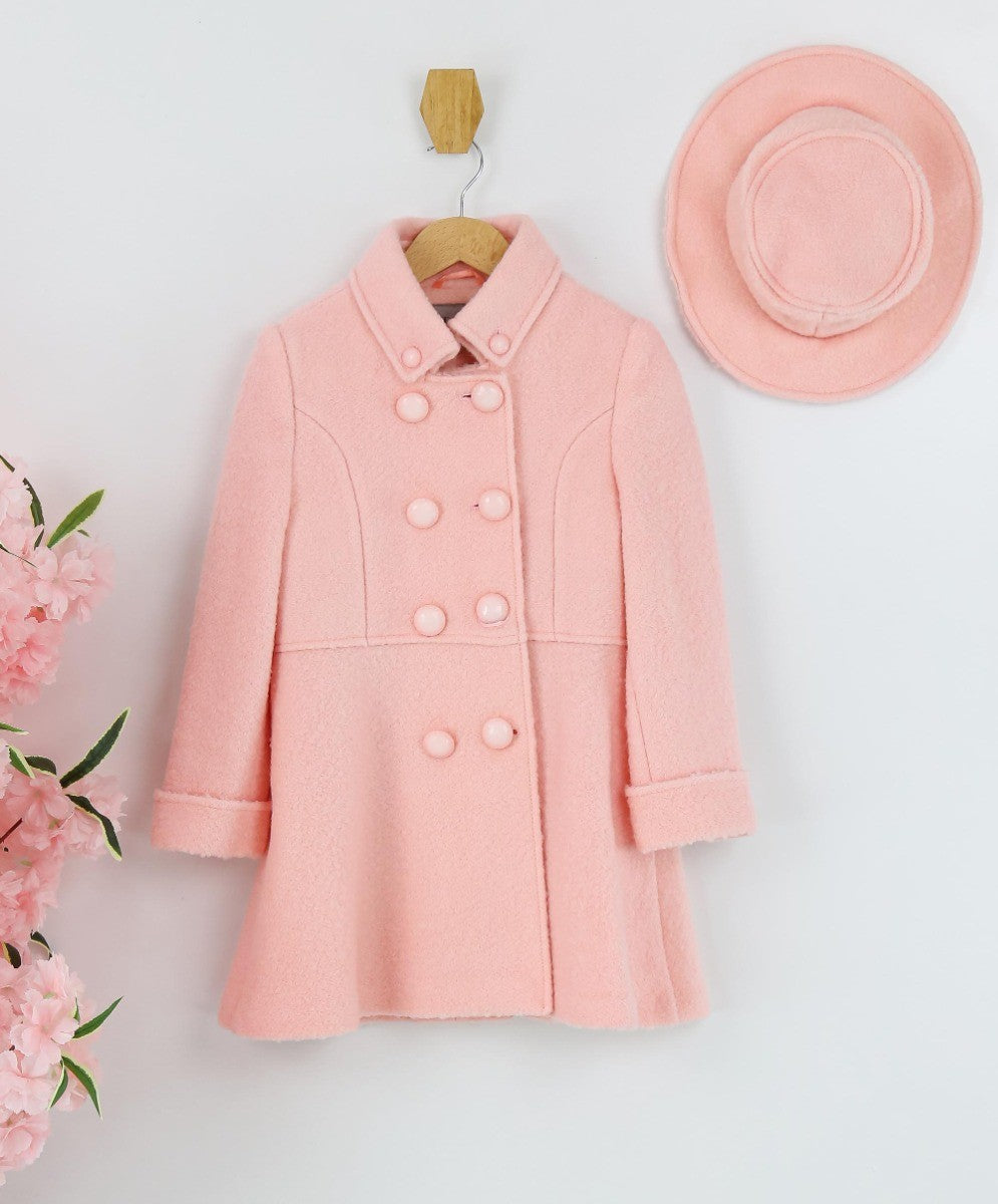 Ensemble Manteau Double Bouton en Laine pour Filles - ELIZABETH - Rose Bébé