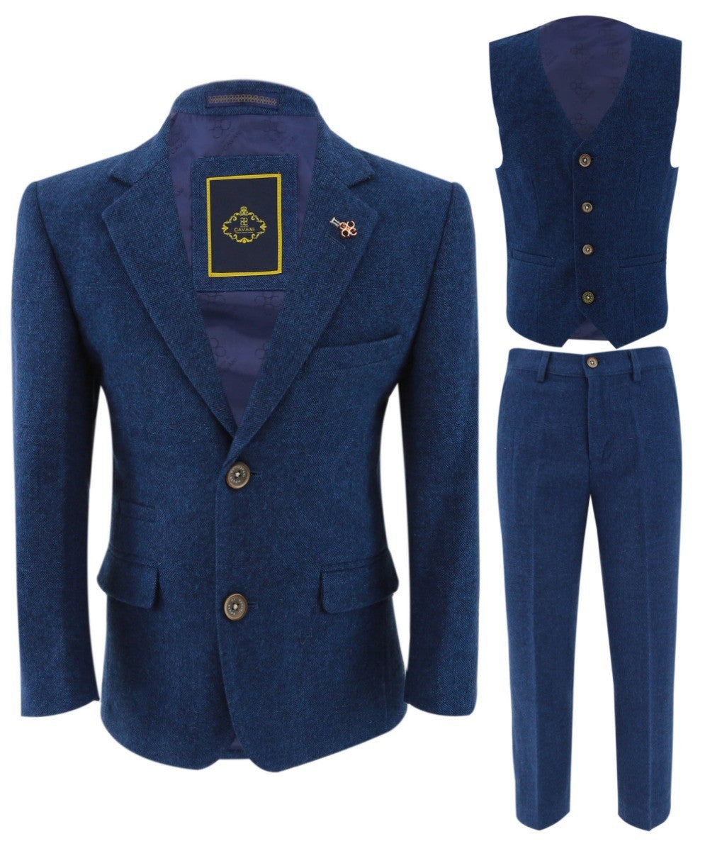 Costume en Tweed et Laine Slim Fit Bleu pour Garçons - ORSON - Bleu