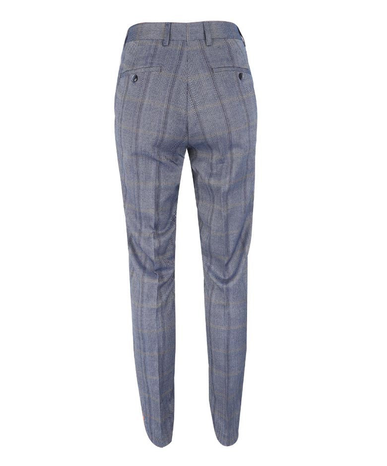 Herren Slim Fit Tweed Karo Hose - Connall Blue - Blau