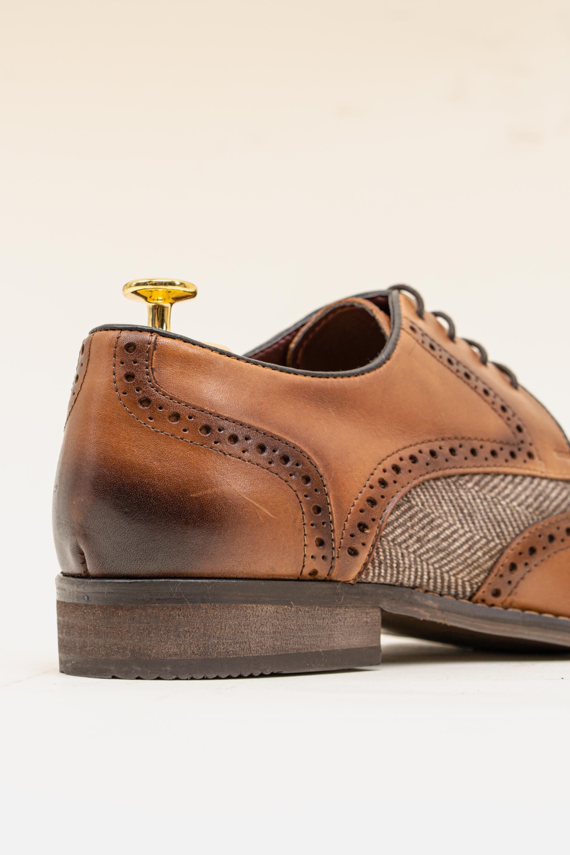 Herren Echtleder & Tweed Brogue Schuhe - FARO - Hellbraun