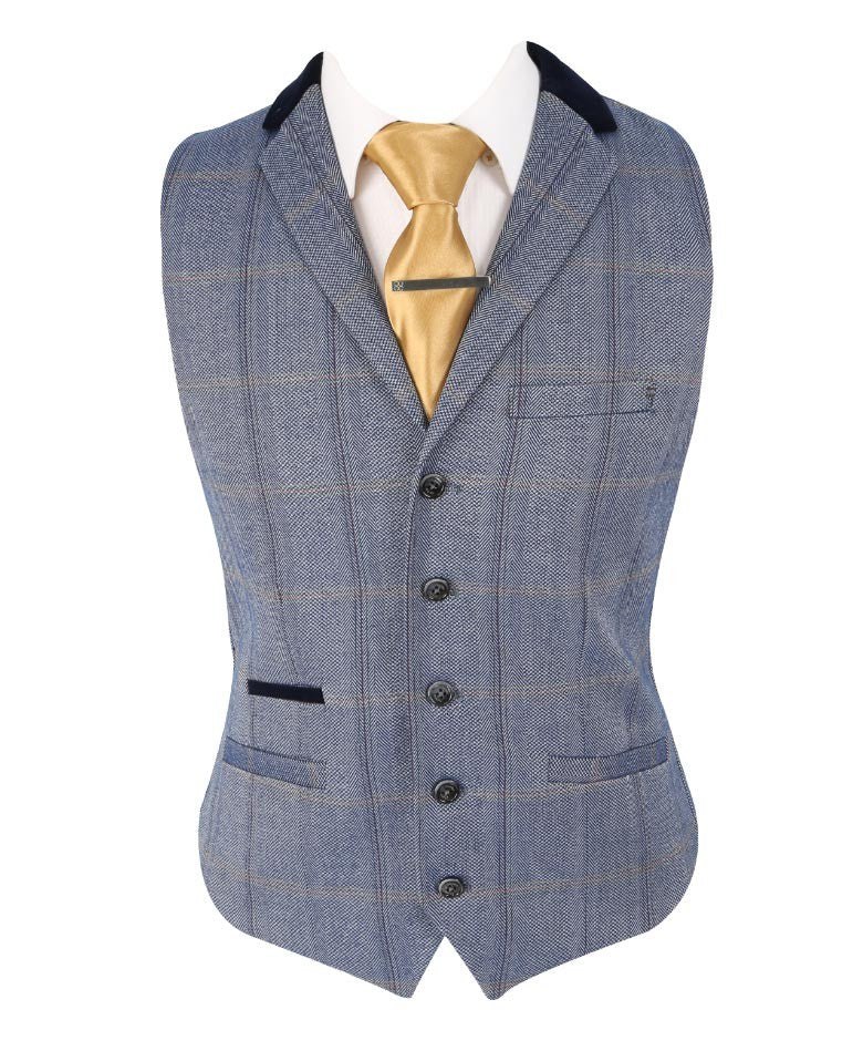 Herren Slim Fit Tweed Karo Blauer Anzug - CONNALL - Blau