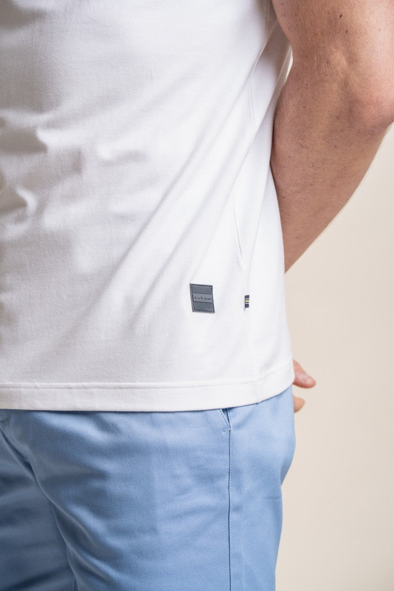 T-shirt polo en coton à manches courtes ajusté pour hommes - Kelsey - Blanc