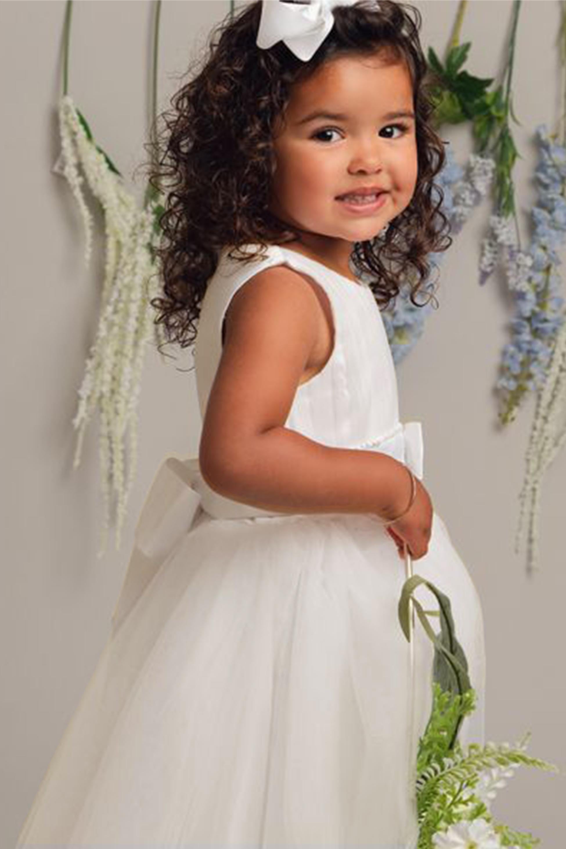 Girls Pleated Bodice Communion Dress with Bow - CINDY - Ivory