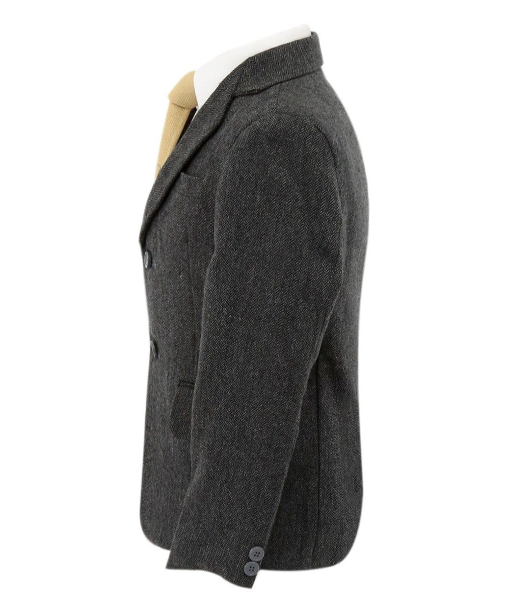 Jungen Fischgrät Tweed Formeller Blazer - Dunkelgrau