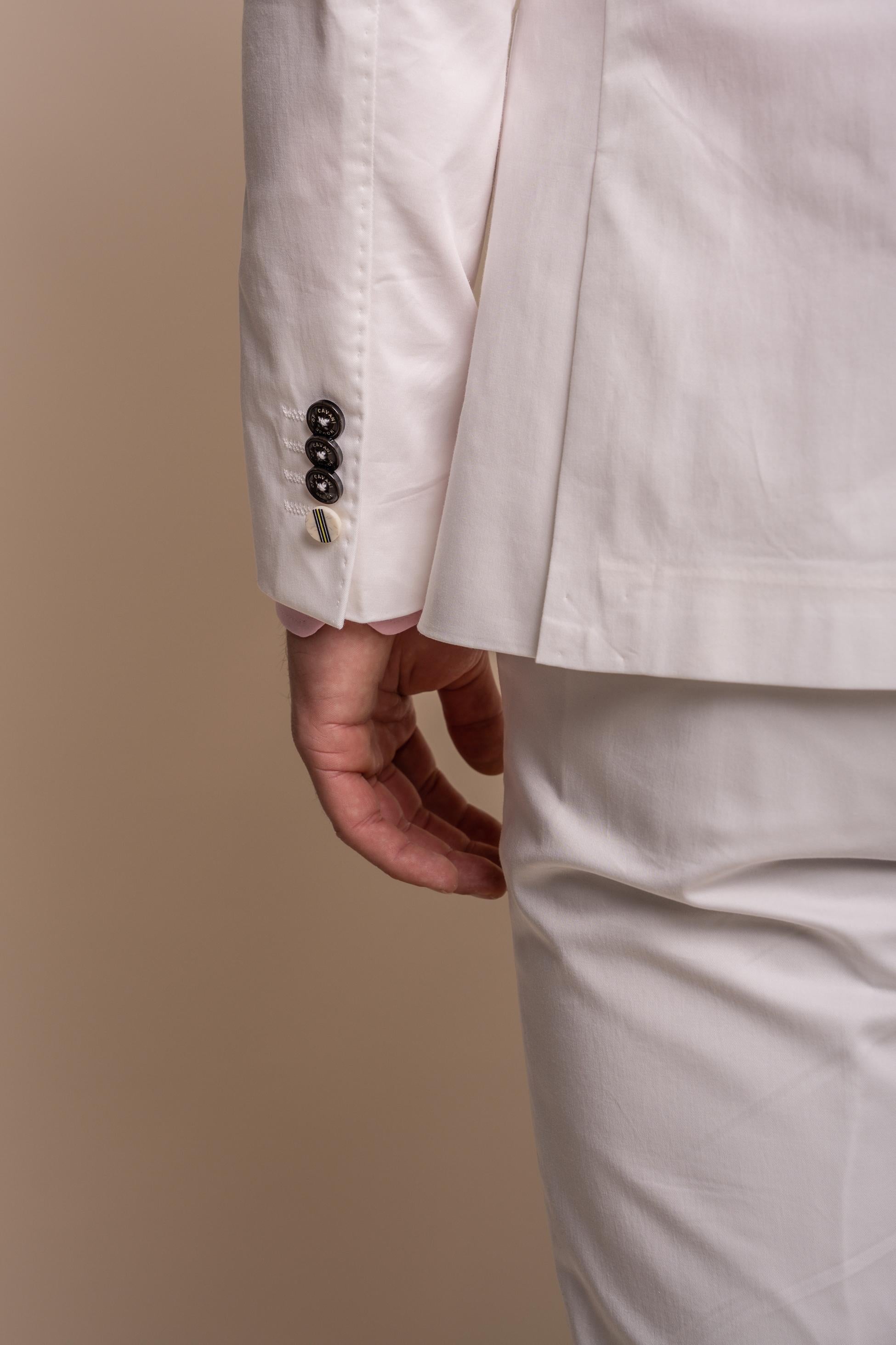 Veste de costume formelle en coton ajustée pour hommes - MARIO - Ecru