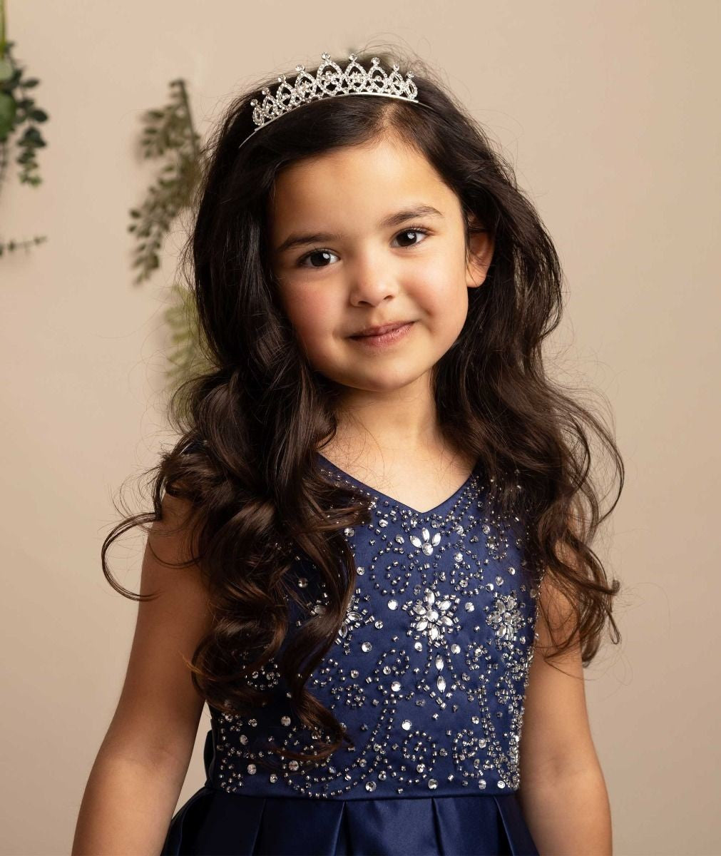 Mädchen Kristall Satin Marine Ballkleid – EDEN - Marine