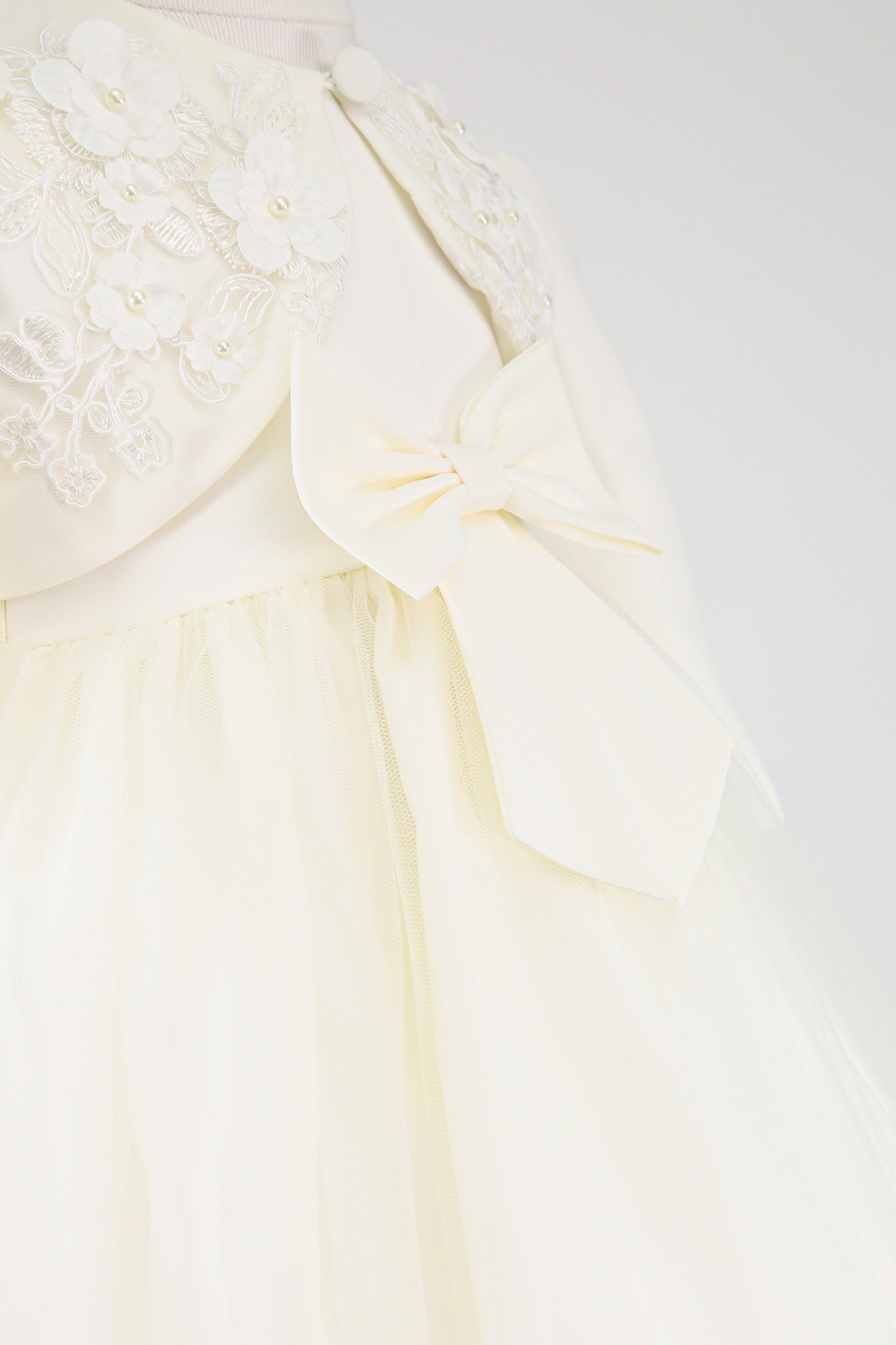 Baby Mädchen Ärmelloses Kleid mit floraler Bolero - B1176 - Elfenbein