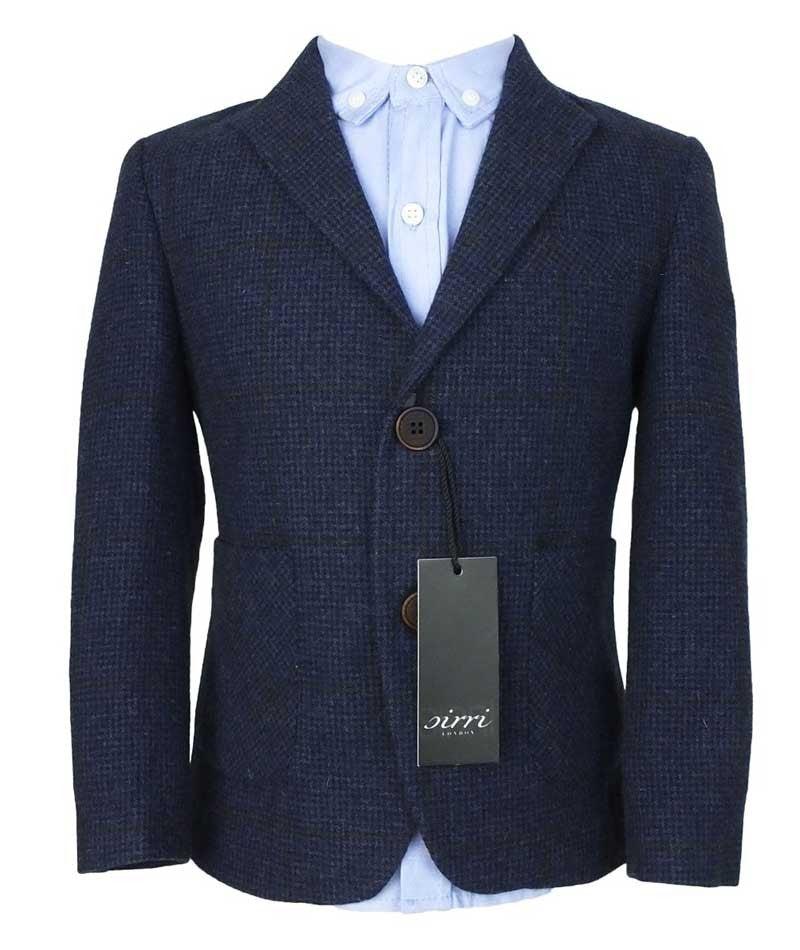 Jungen Fischgrät Windowpane Wollanzug - Marineblau - Braun
