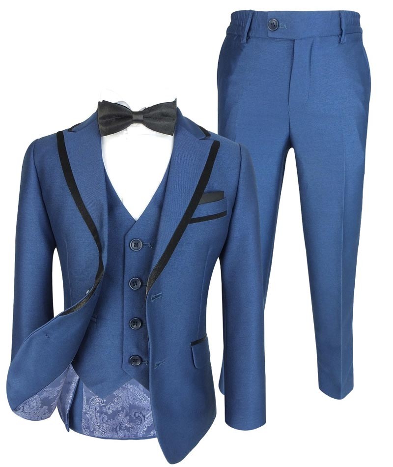 Jungen Slim Fit Piping Tuxedo Dinner Anzug - Tonicblau