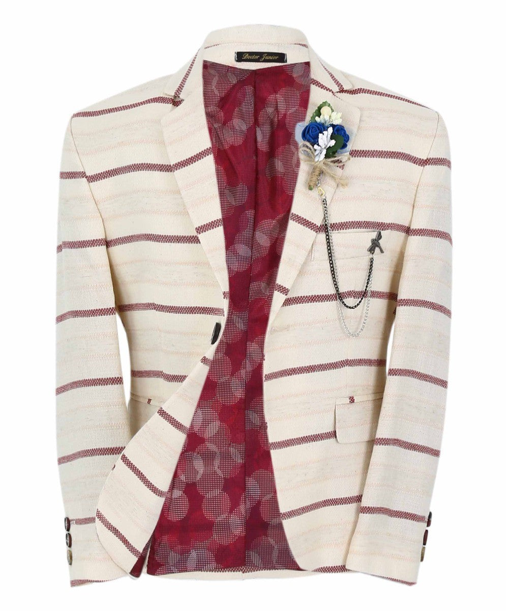Blazer à Rayures Slim Fit pour Garçons - Beige - Bordeaux