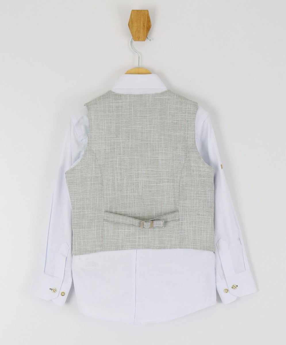 Jungen Selbstgemustertes Doppelreihiges Leinen-Waistcoat Anzug-Set - Hellkhaki