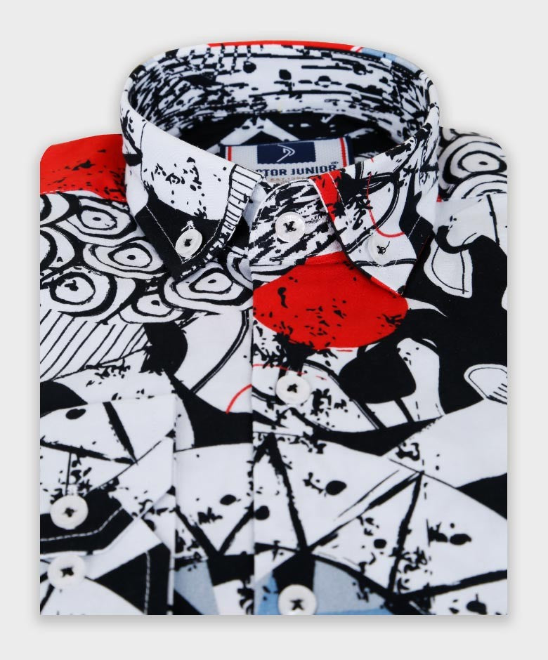 Chemise à Imprimé Zen Doodle pour Garçons - Blanc - Rouge