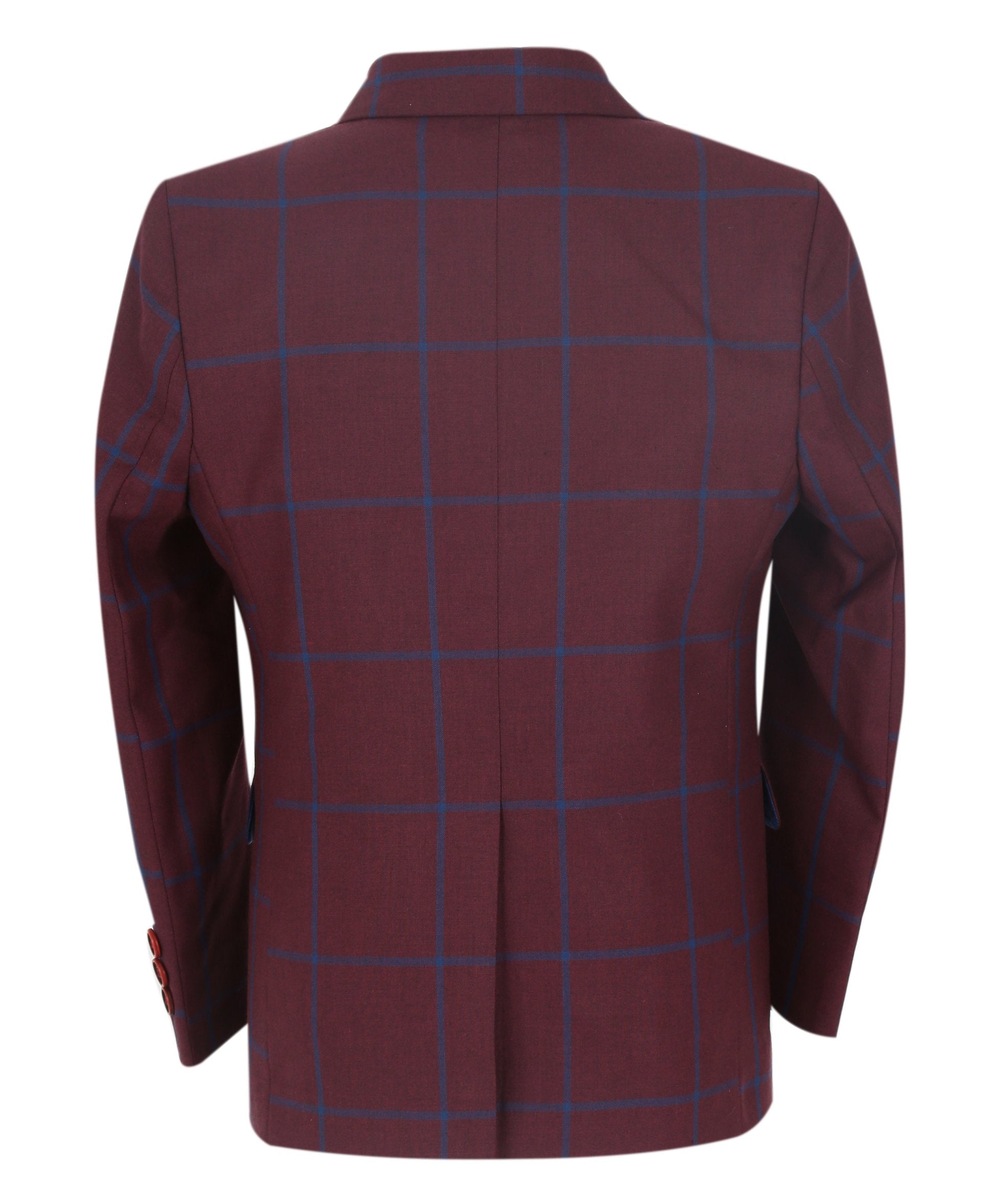 Costume à Carreaux Windowpane Tailored Fit pour Garçons - DOMINIC - Bordeaux - Bleu