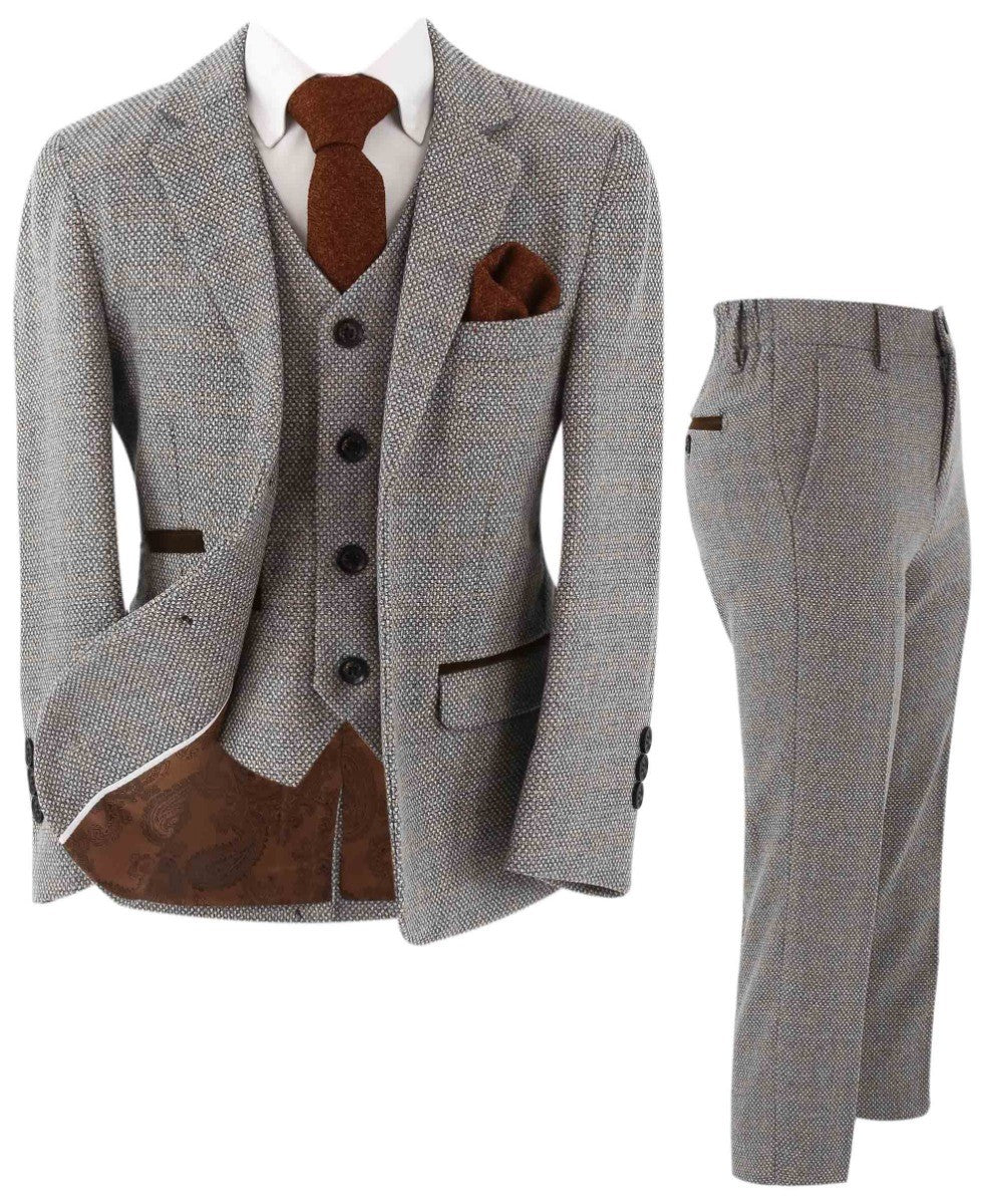 Jungen Tweed Maßgeschneiderter Formalanzug - Ralph - Creme