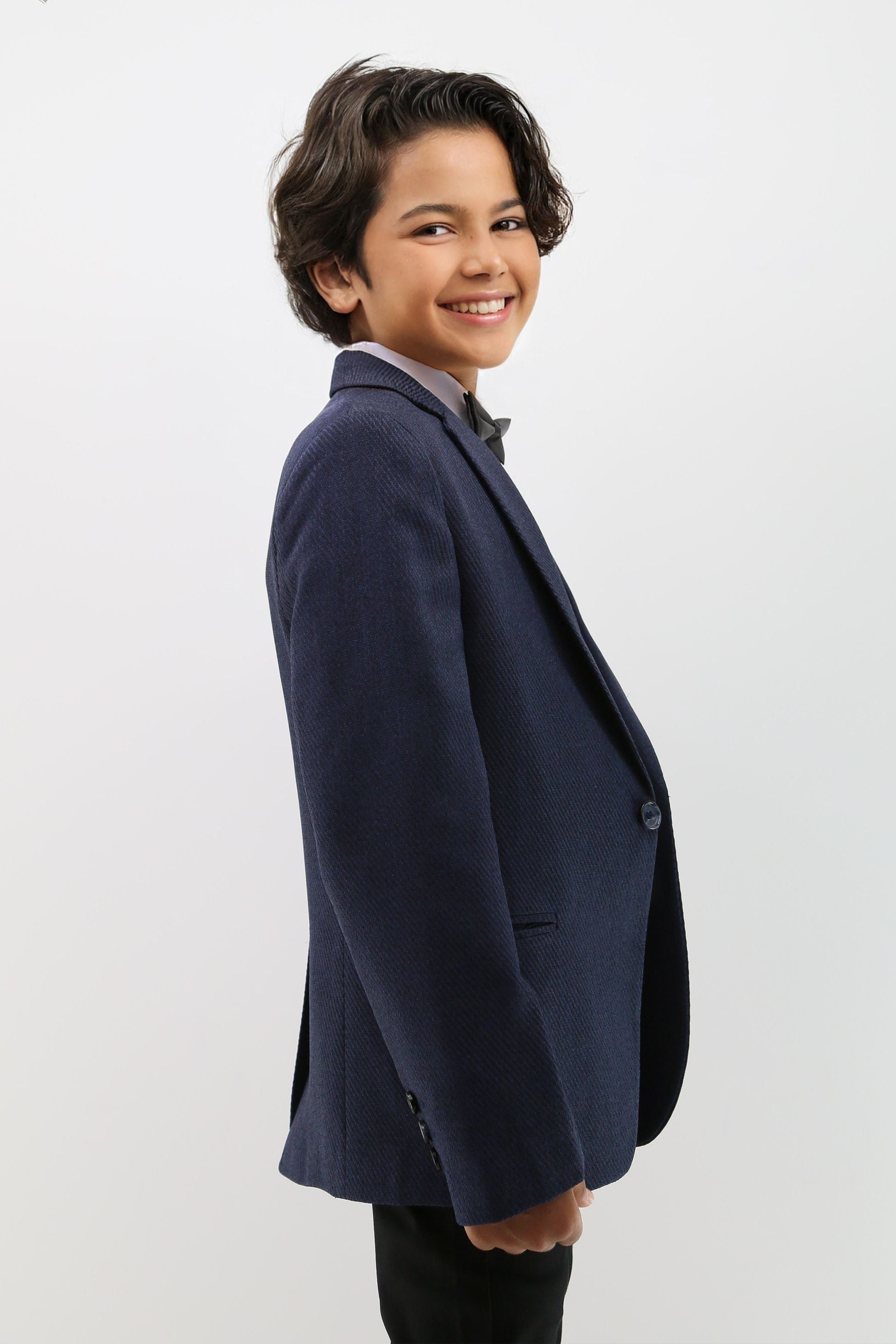 Jungen Formeller Texturierter Tweed Blazer - Marineblau