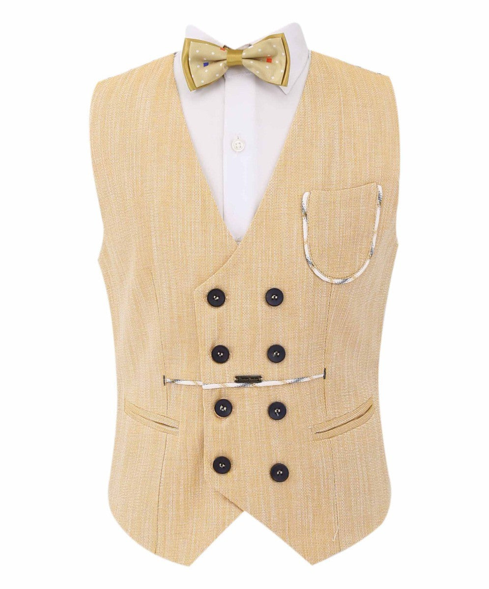 Jungen Karo Blazer und Doppelreihiges Westenanzug-Set - Senf