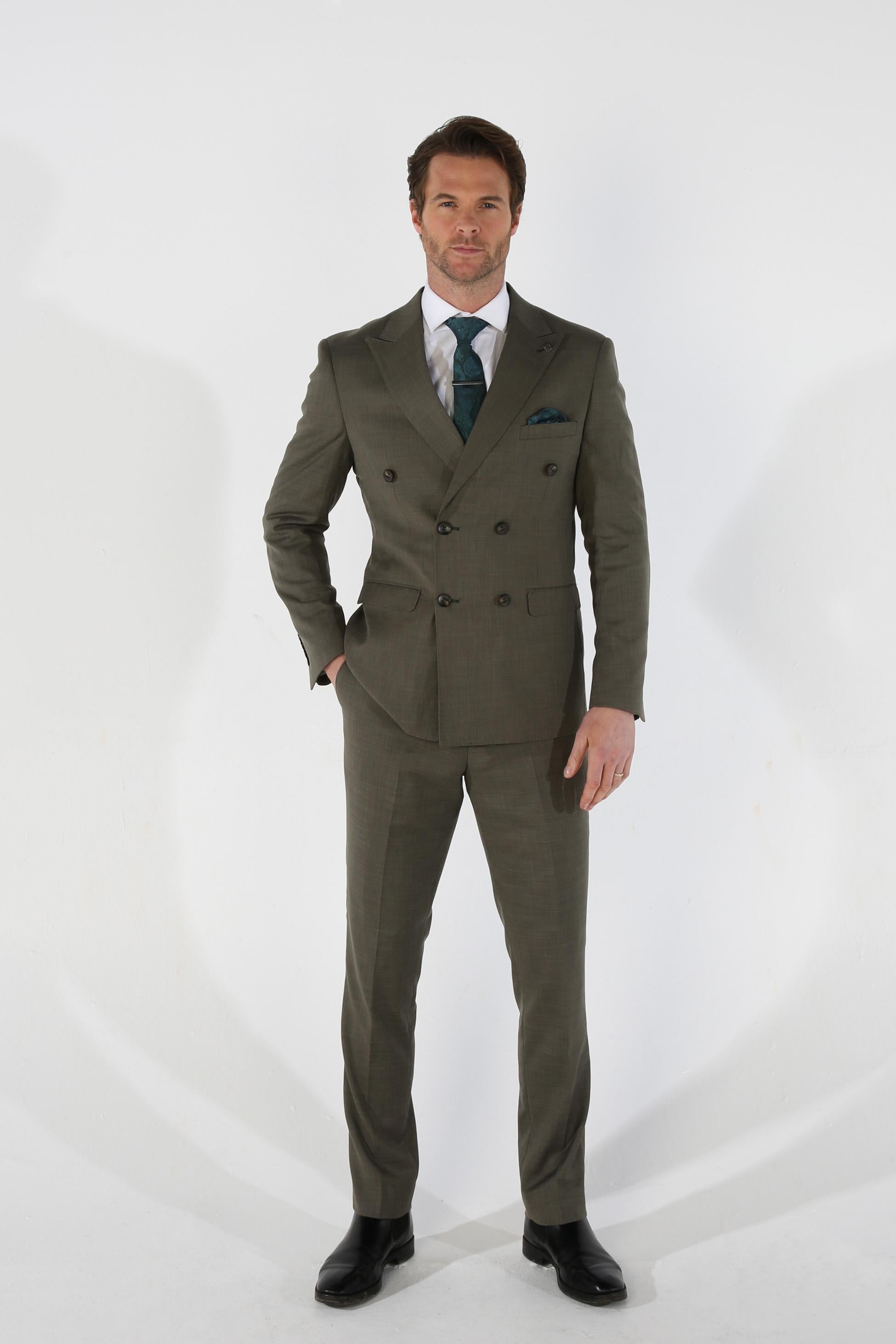 Costume à double boutonnage à carreaux pour hommes - KURT - Vert Sauge