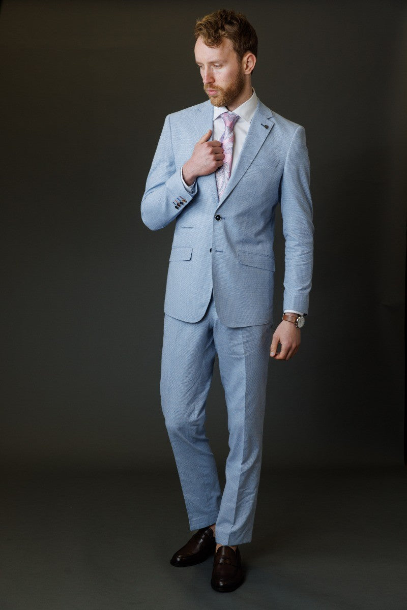 Costume à Motifs Slim Fit pour Hommes - JUDE - Bleu Clair