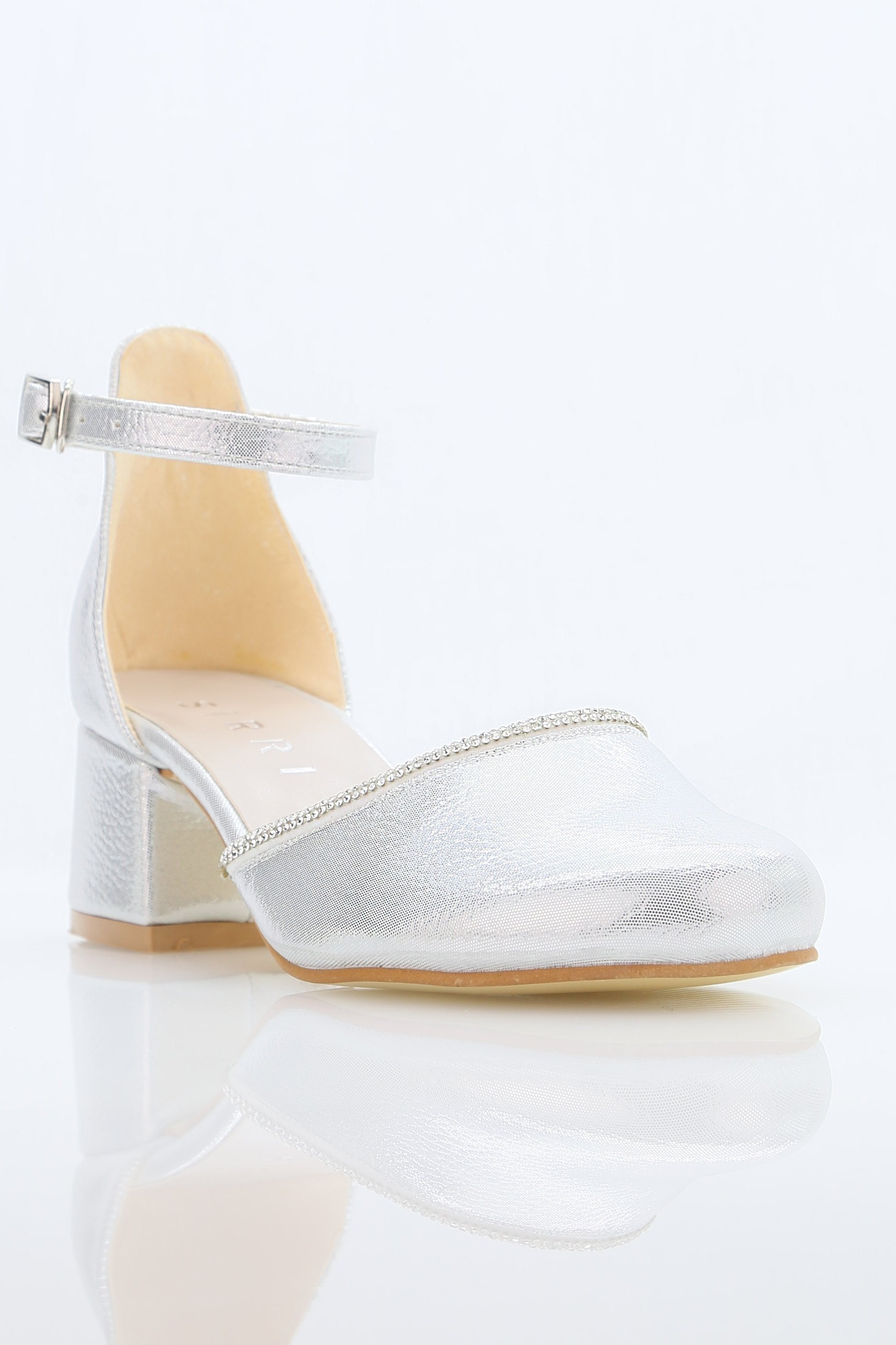 Chaussures à talons blocs texturées avec bride pour filles – JEWEL - Argent