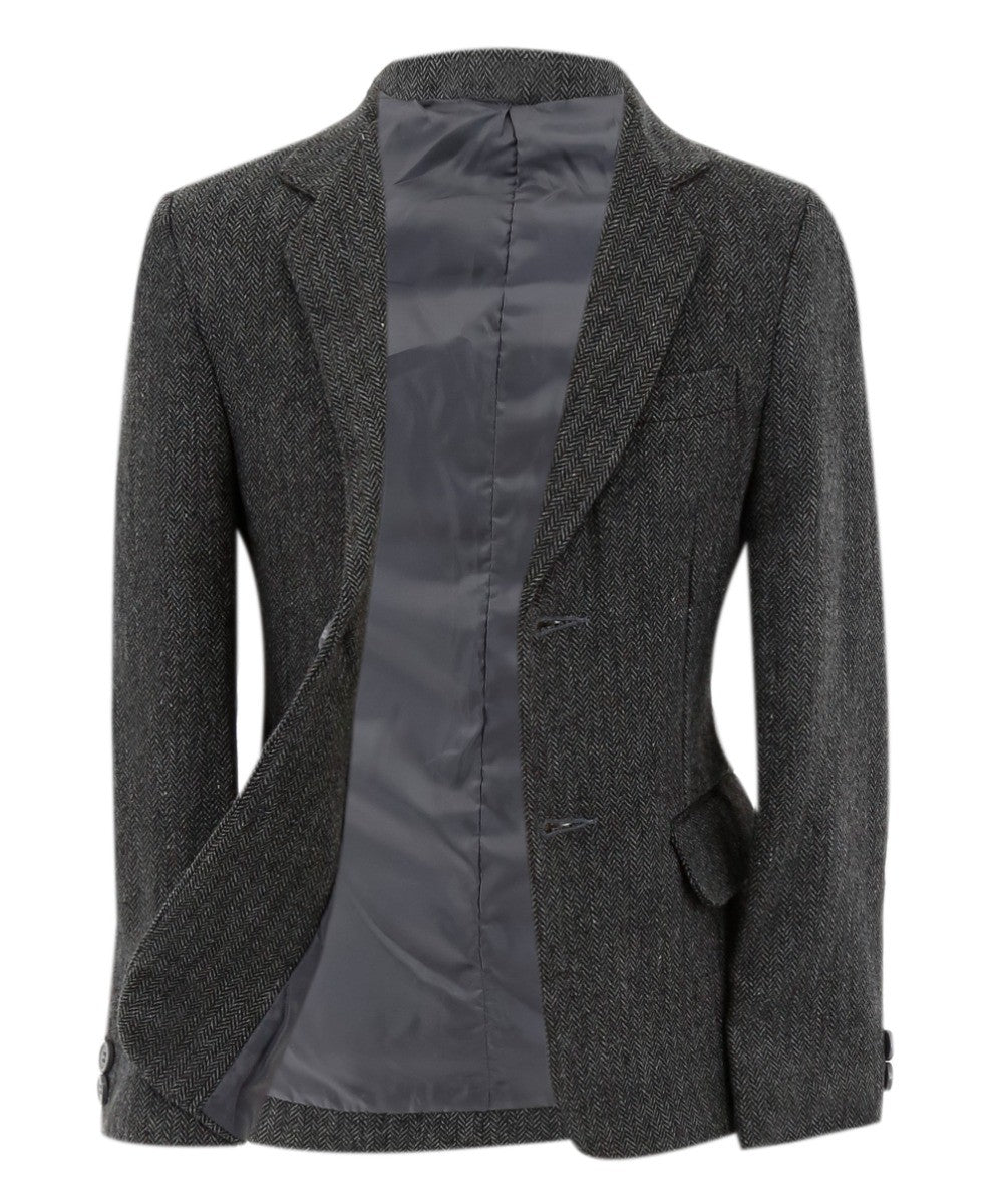 Jungen Fischgrät Tweed Formeller Blazer - Dunkelgrau