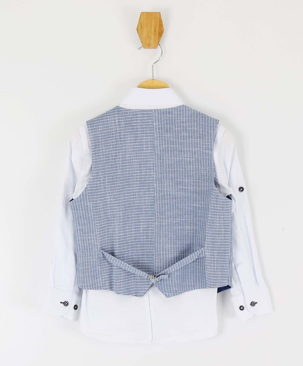 Jungen Baumwoll Leinen Nadelstreifen Westenanzug-Set - Marineblau