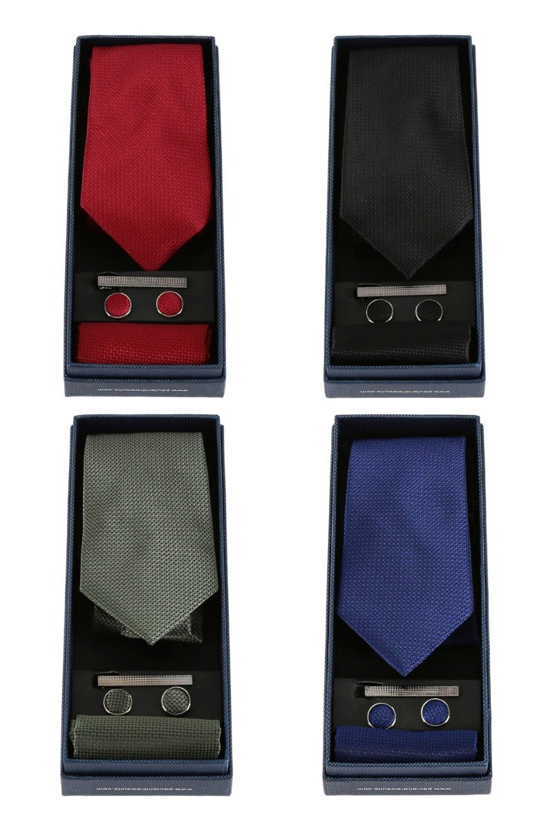 Men's Textured Tie & Cufflinks Set - Burgundy
