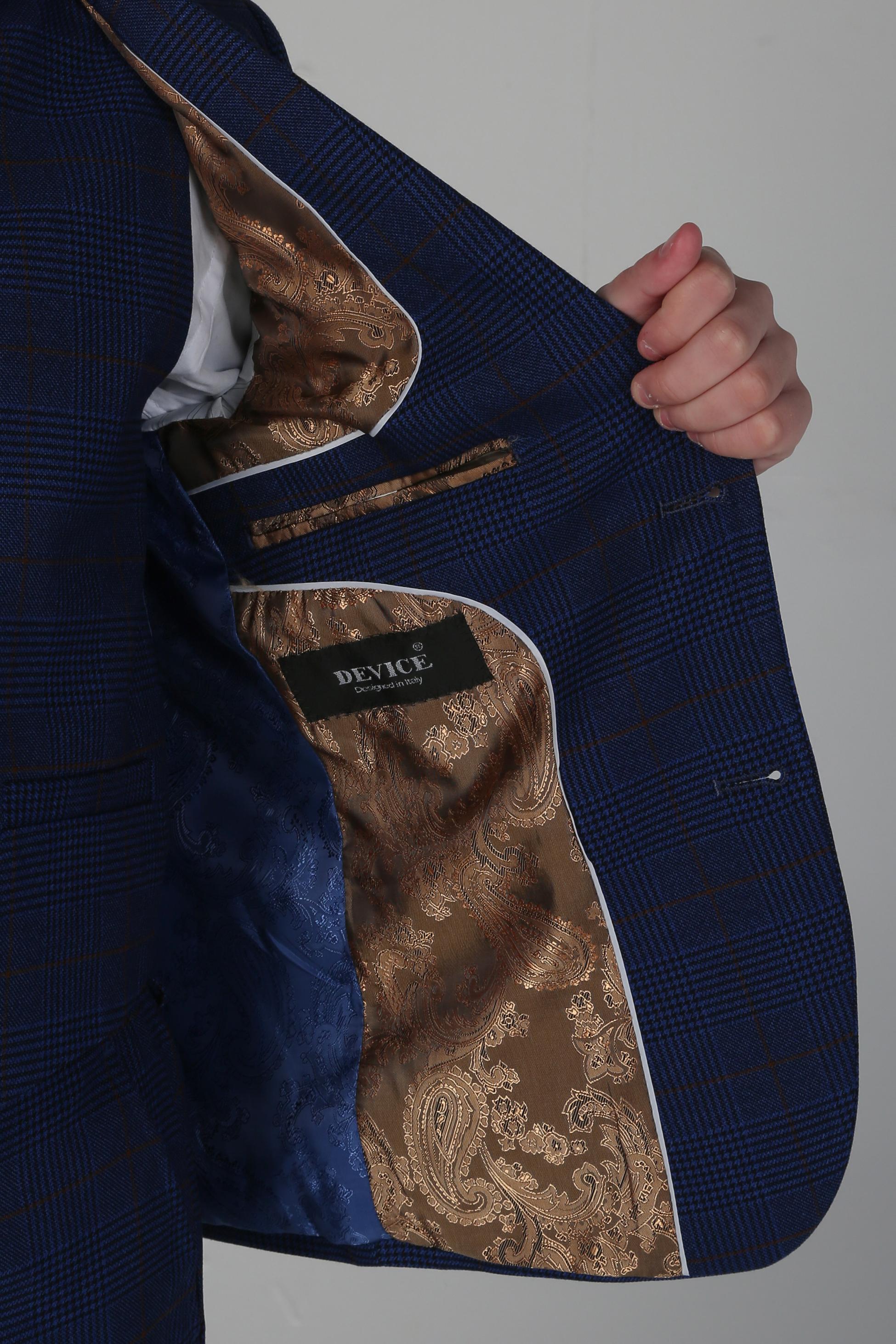 بدلة صبيان من التويد بنقشة مربعات بقصة مفصلة باللون الأزرق الملكي - أليكس - أزرق ملكي