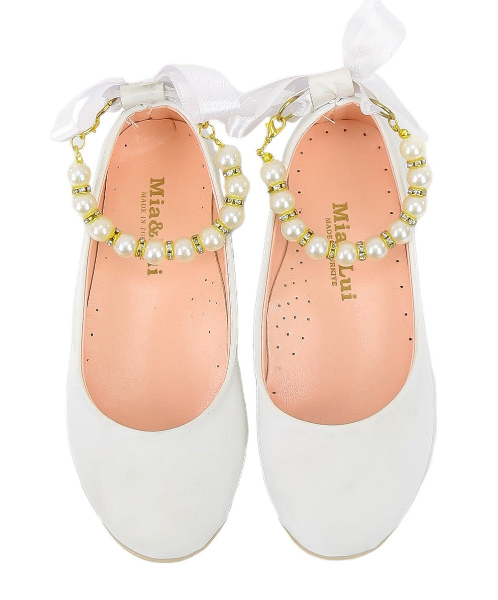 Mädchen Perlen Flache Mary Jane Schuhe - ISABEL - Weiß