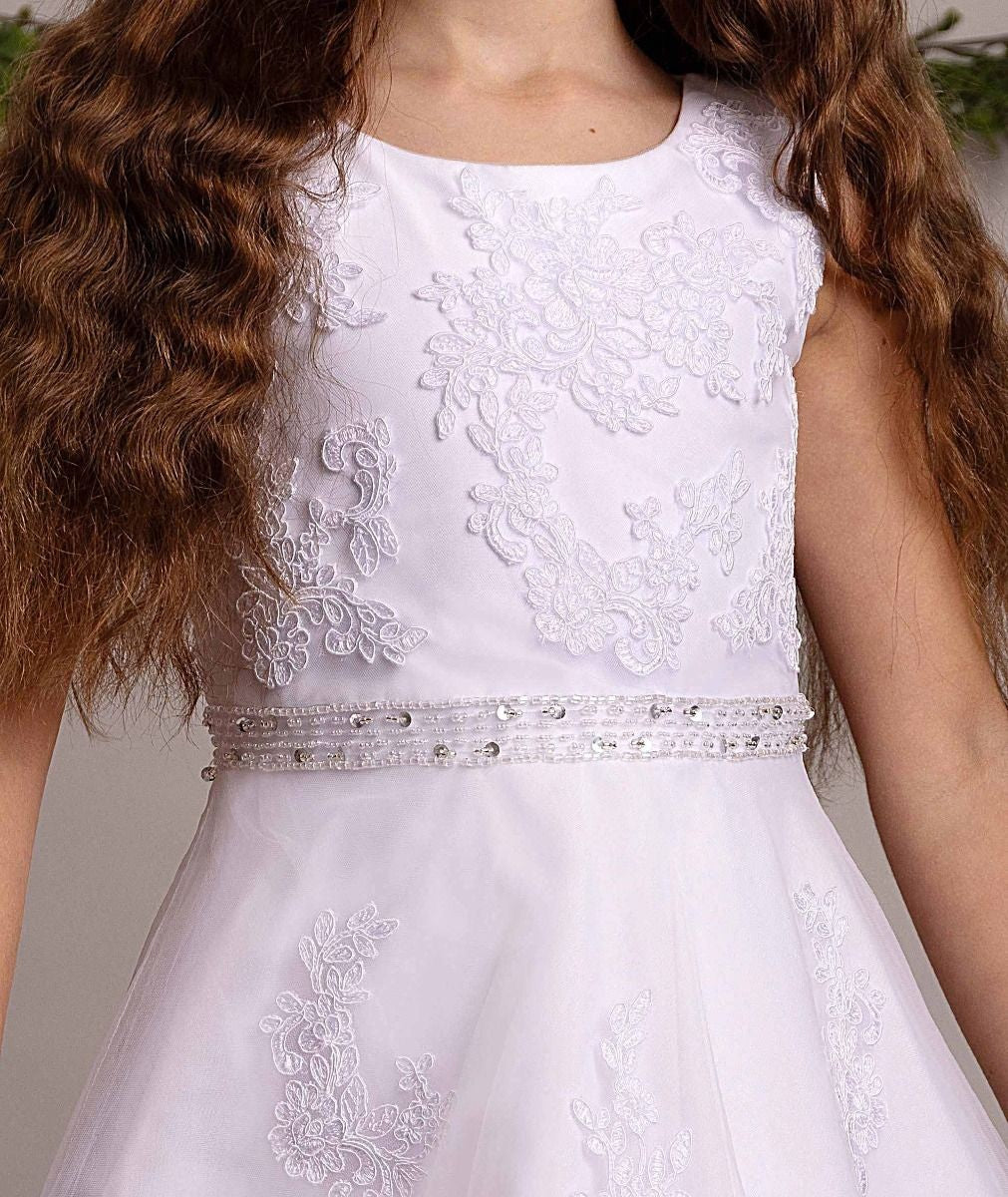 Girls White Lace & Sequin Dress – FALLON - White