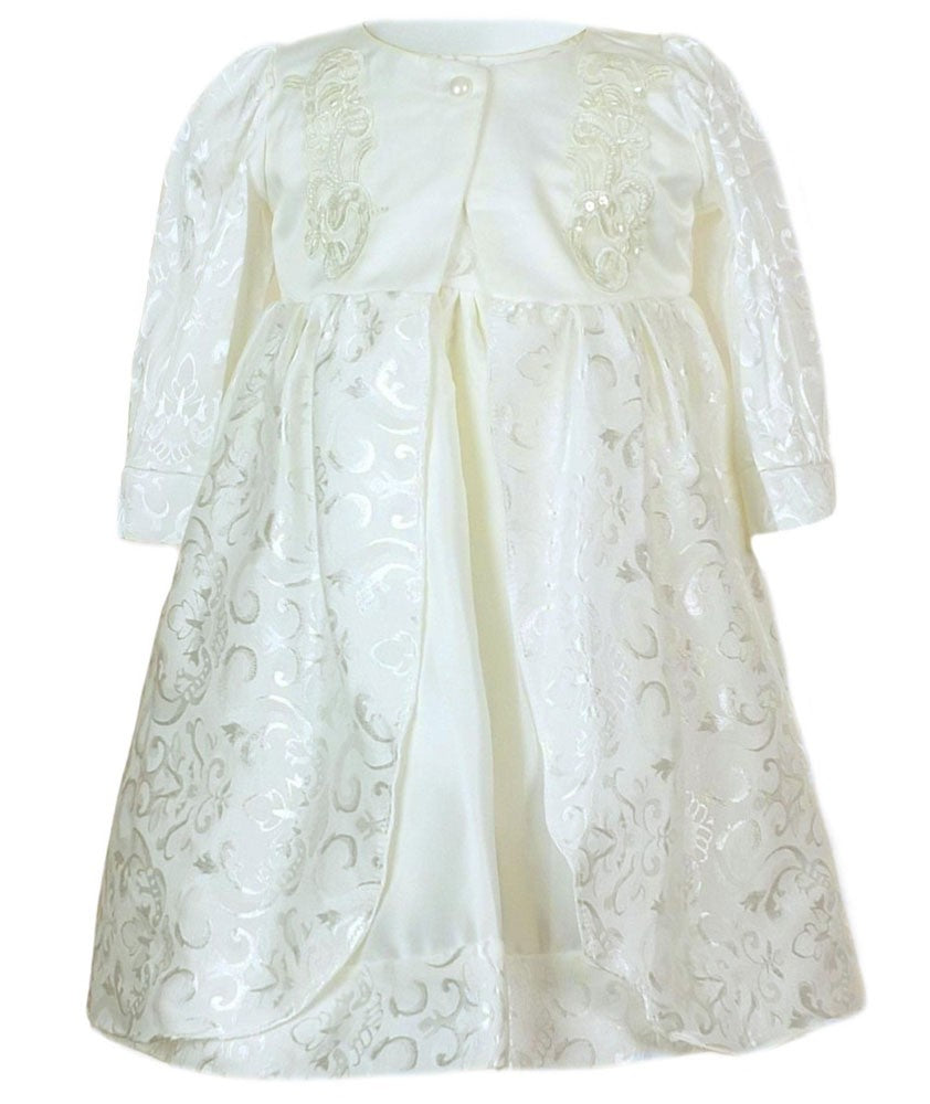 Ensemble Robe de Baptême Brodée pour Fillettes - Ivoire