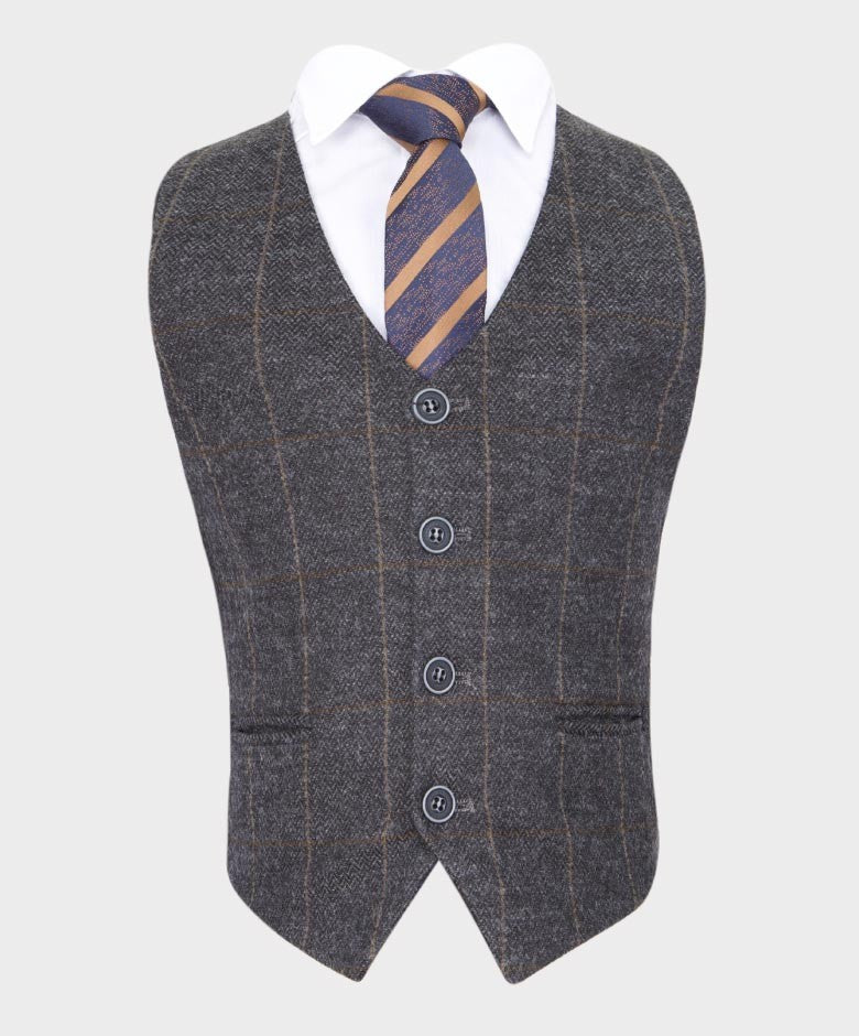 Costume à Carreaux Windowpane Tailored Fit pour Garçons - Gris Foncé