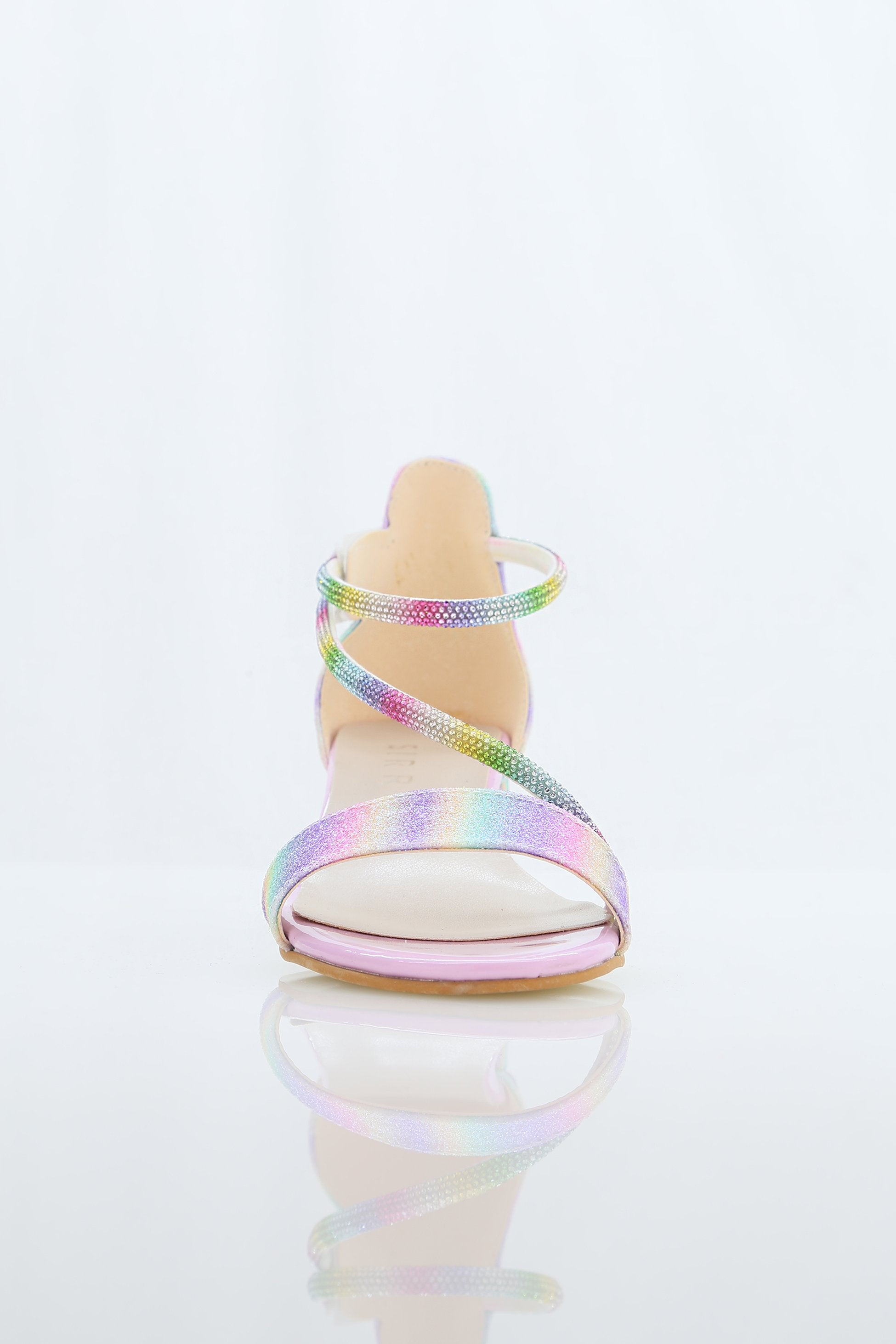 Girls Block Heel Sandals with Rhinestone Crossover Straps - DAZZLE - Multicolour