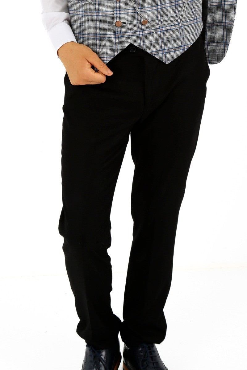 Costume à Carreaux Windowpane Slim Fit pour Garçons - Bleu - Noir